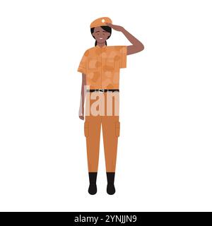 Femme en uniforme militaire tenant la main près de la casquette tout en se tenant debout illustration vectorielle Illustration de Vecteur