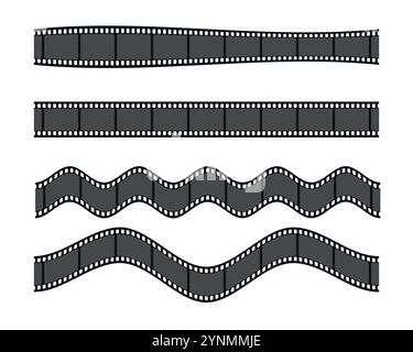 Jeu de bandes de film. Bandes de film courbes et ondulées isolées sur fond blanc. Illustration vectorielle Illustration de Vecteur