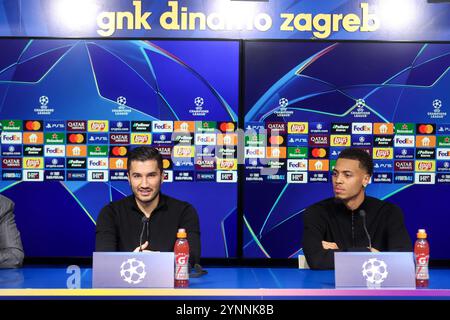 Zagreb, Croatie. 26 novembre 2024. L'entraîneur-chef du Borussia Dortmund Nuri Sahin et le joueur Felix Nmecha prennent la parole lors d'une conférence de presse au stade Maksimir à Zagreb, Croatie, le 26 novembre 2024. Photo : Igor Kralj/PIXSELL crédit : Pixsell/Alamy Live News Banque D'Images