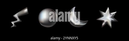 Formes géométriques argentées avec des étoiles et des coeurs dans un style cosmique. Illustration de Vecteur