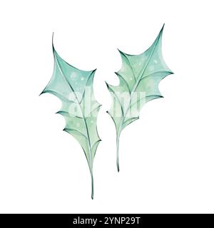 Aquarelle feuilles vert houx clip art, isolé. Nouvel an dessiné à la main élément de design, noël botanique Banque D'Images