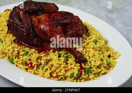 Kabsa, riz au poulet, plat saoudien, plat national, fait maison, personne Banque D'Images