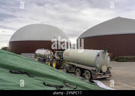 L'usine de biogaz produit du gaz à partir de diverses biomasses, l'électricité est produite dans des centrales de cogénération de chaleur et d'électricité avec le biogaz produit et vendu à COMPAN Banque D'Images