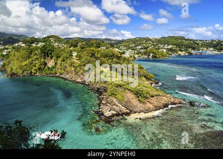 Une vue du fort Duvernette une structure défensive sur Saint Vincent et les Grenadines Banque D'Images
