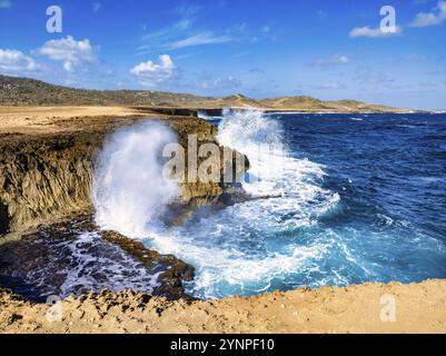 Vue sur la côte rocailleuse d'Aruba et la mer des Caraïbes Banque D'Images