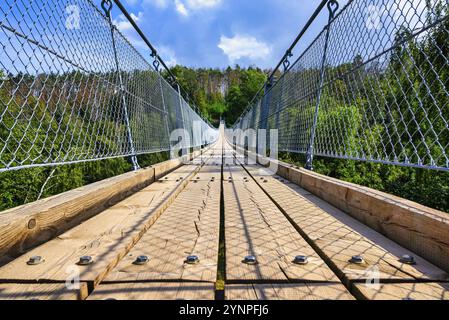 Vue sur le pont suspendu Hohen Schrecke en été Banque D'Images
