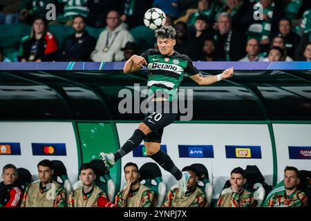 Lisbonne, Portugal. 26 novembre 2024. Maxi ARAUJO de Sporting lors du match de football MD5 de l'UEFA Champions League, League phase MD5 entre Sporting CP et Arsenal FC le 26 novembre 2024 à Estádio José Alvalade à Lisbonne, Portugal - photo Matthieu Mirville/DPPI crédit : DPPI Media/Alamy Live News Banque D'Images