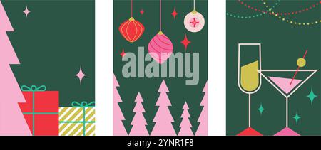 Bonne année festive design de dessin animé plat. Conception vectorielle géométrique abstraite pour affiche, bannière, carte de voeux et célébration du nouvel an 2025. Illustration de Vecteur