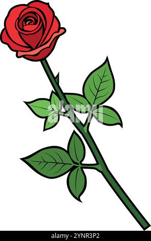 Icône de couleur rose. Tige de fleur. Tatouage botanique Illustration de Vecteur