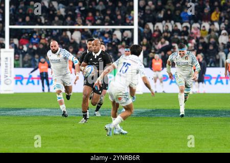 Turin, Italie. 23 novembre 2024. Mark Tele'a de Nouvelle-Zélande vu en action lors du match test match des Autumn Nations Series entre la Nouvelle-Zélande et l'Italie au stade Allianz. Scores finaux : Italie 11-29 Nouvelle-Zélande. (Photo de Davide Di Lalla/SOPA images/SIPA USA) crédit : SIPA USA/Alamy Live News Banque D'Images