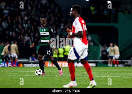 Portugal. 26 novembre 2024. Ousmane Diomande défenseur du Sporting CP lors du match MD4 de l'UEFA Champions League 2024/25 entre le Sporting Clube de Portugal et Arsenal FC à l'Estadio Jose Alvalade le 26 novembre 2024 à Lisbonne, Portugal. UEFA Champions League - Sporting CP vs Arsenal FC (Valter Gouveia/SPP) crédit : SPP Sport Press photo. /Alamy Live News Banque D'Images