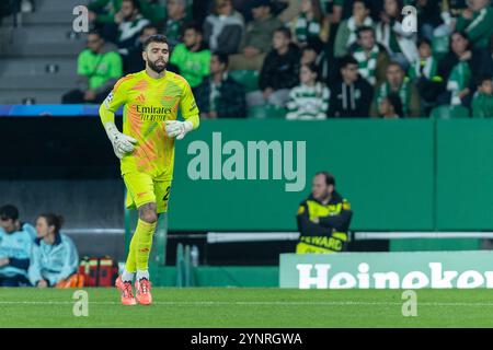 26 novembre 2024. Lisbonne, Portugal. Le gardien espagnol d'Arsenal David Raya (22 ans) en action lors du match de la phase de groupes pour l'UEFA Champions League, Sporting vs Arsenal crédit : Alexandre de Sousa/Alamy Live News Banque D'Images