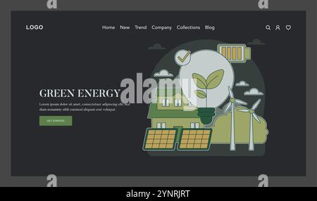 Concept de style de vie écologique. Sources d'énergie renouvelables comme les panneaux solaires et les éoliennes alimentant une maison. Vie écologique avec des solutions durables. Illustration vectorielle. Illustration de Vecteur