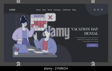 Concept de conflit sur le lieu de travail. Employé frustré confronté à un refus de demande de vacances alors que le manager pointe sur le calendrier. Situation de bureau tendue. Illustration vectorielle. Illustration de Vecteur