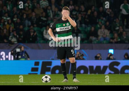 Lisbonne, Portugal. 26 novembre 2024. Viktor Gyokeres du Sporting CP réagit lors de la phase de l'UEFA Champions League Journée 5 entre Sporting et Arsenal à l'Estadio Jose Alvalade à Lisbonne, Portugal. 11/26/2024 crédit : Brazil photo Press/Alamy Live News Banque D'Images