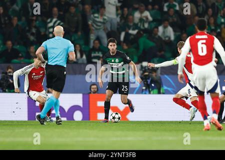 Lisbonne, Portugal. 26 novembre 2024. Goncalo Inacio (SportingCP) Football/Football : UEFA Champions League phase match jour 5 entre le Sporting Clube de Portugal 1-5 Arsenal FC à l'Estadio Jose Alvalade à Lisbonne, Portugal . Crédit : Mutsu Kawamori/AFLO/Alamy Live News Banque D'Images