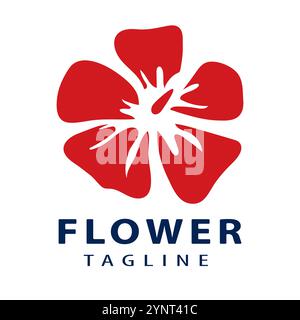 Logo de fleur avec un design minimaliste qui présente des pétales rouge vif et une forme simple. Convient pour divers besoins tels que les marques de beauté, les fleuristes, orgue Illustration de Vecteur