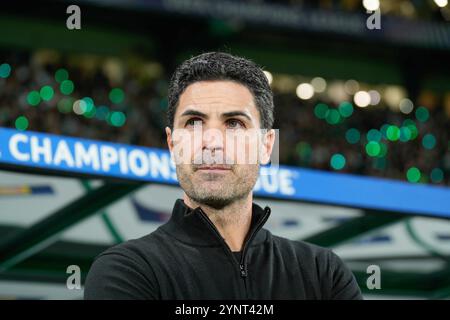 Lisbonne, Portugal. 26 novembre 2024. Mikel Arteta, entraîneur de l'Arsenal FC vu lors de l'UEFA Champions League 2024/25 League phase Matchday 5 entre le Sporting CP et l'Arsenal FC à l'Estadio Jose Alvalade. Score final : Sporting CP 1:5 Arsenal FC (photo Bruno de Carvalho/SOPA images/Sipa USA) crédit : Sipa USA/Alamy Live News Banque D'Images