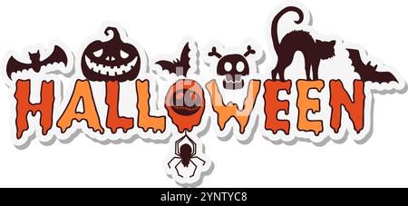 Logo Halloween Horror. Décoration en papier de fête des fêtes Illustration de Vecteur
