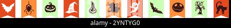 Drapeaux en papier d'Halloween. Guirlande de fête avec des icônes effrayantes Illustration de Vecteur