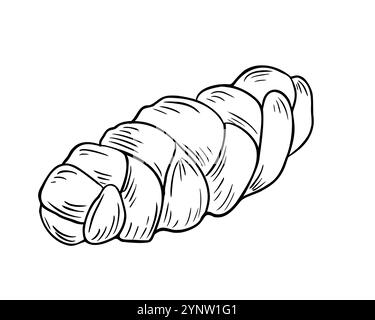 Challah pain juif traditionnel noir blanc illustration vectorielle isolée. Croquis de challah de pain israélite dessiné à la main. Dessin au trait monochrome pour petits pains Illustration de Vecteur