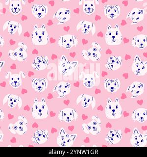 Modèle sans couture avec des visages et des coeurs de chien Illustration de Vecteur