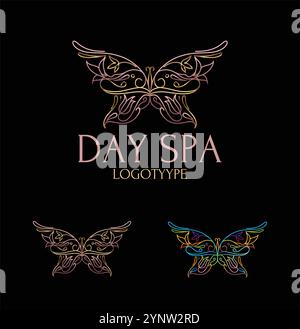 Logo papillon élégant pour un spa de jour relaxant logo vectoriel papillon gracieux : parfait pour les spas de jour, les centres de bien-être et les marques d'autosoins Illustration de Vecteur