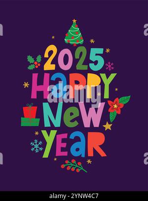 2025 bonne année - phrase de calligraphie pour Noël. Lettrage dessiné à la main pour les cartes de voeux de Noël, invitations. Bon pour t-shirt, mug, scrap booki Illustration de Vecteur