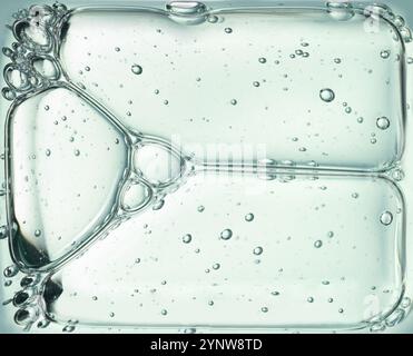 Gel cosmétique vert clair sérum huile bulle texture Hyaluronic soin de la peau hydratant échantillon de produit avec bulles macro Banque D'Images