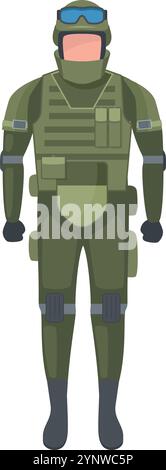 Un homme en uniforme militaire vert se tient devant un fond blanc Illustration de Vecteur