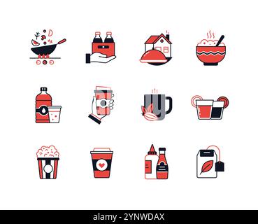 Préparez la nourriture et emportez - ensemble d'icônes de style design de ligne Illustration de Vecteur