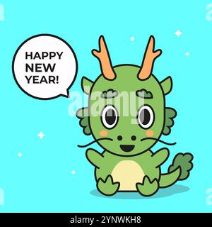 Carte de voeux bonne année avec dragon chinois mignon heureux Illustration de Vecteur