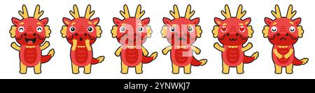 Collection de caractères vectoriels de dragon chinois mignon. Illustration de Vecteur