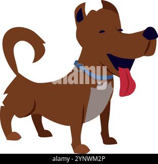 Un chien de dessin animé avec un collier bleu sourit et a sa langue dehors. Le chien est debout sur un fond blanc Illustration de Vecteur