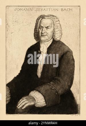 Portrait de Johann Sebastian Bach par Emil Orlik (Tchèque, 1870-1932) réalisé en 1915. Banque D'Images