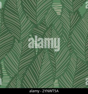 Papier peint raster Seamless Tropical Leaves, feuilles de nature de luxe, conception de ligne de feuille de banane dorée, conception de contour dessinée à la main pour le tissu, impression, couverture, b Banque D'Images