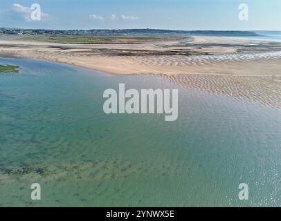 Vue aérienne de l'estuaire Taw et Torridge, où les rivières Taw et Torridge rejoignent la mer, près de Bideford et Barnstaple, Devon, Grande-Bretagne. Banque D'Images