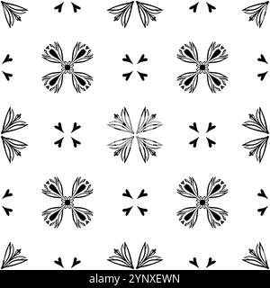 Motif floral géométrique monochrome sur fond blanc Banque D'Images