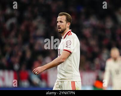 Novembre 26 2024 : Harry Kane du Bayern Munich regarde lors d'un match de la Ligue des Champions match 5, le FC Bayern Munich contre le Paris Saint-Germain, à Allianz Areana, Munich, Allemagne. Ulrik Pedersen/CSM Banque D'Images