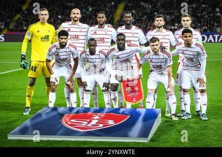 Barcelone, Espagne. 26 novembre 2024. Équipe de Brest lors du match de football MD5 de l'UEFA Champions League, League phase MD5 entre le FC Barcelone et le stade Brestois 29 (Brest) le 26 novembre 2024 à l'Estadi Olimpic Lluis Companys à Barcelone, Espagne - photo Matthieu Mirville (S Ros)/DPPI crédit : DPPI Media/Alamy Live News Banque D'Images