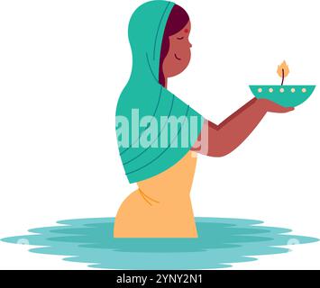 femme en célébration chhath puja grand festival hindou Illustration de Vecteur