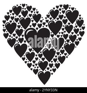 Grand coeur fait de petits coeurs en couleur noir et blanc Illustration de Vecteur