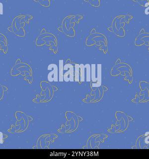 Marine Life poisson animal bleu motif sans couture. Poisson koi chinois vie sous-marine. Mignon dessin animé poissons 2d illustration. Texture sans fin vectorielle pour chiffre Illustration de Vecteur