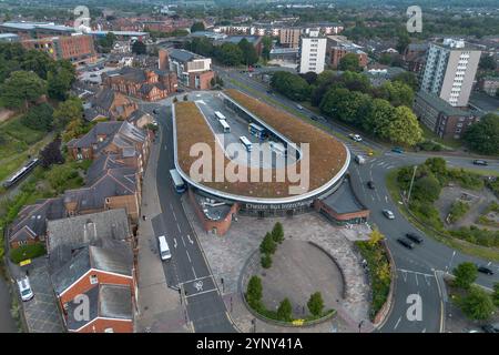 Vue aérienne de l'échangeur de bus de Chester, Cheshire, Royaume-Uni. Banque D'Images