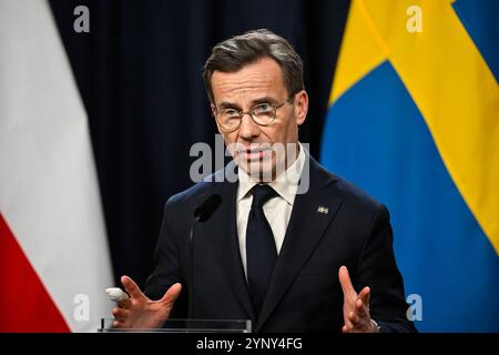 Flen, Suède. 27 novembre 2024. FLEN, SUÈDE 20241127Le premier ministre suédois Ulf Kristersson lors du sommet de mercredi à Harpsund, Suède, où il accueille la réunion entre les chefs de gouvernement des pays nordiques et baltes, le 27 novembre 2024. Photo : Henrik Montgomery/TT/Code 10060 crédit : TT News Agency/Alamy Live News Banque D'Images