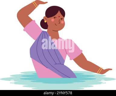 femme hindoue dans le festival chhath puja Illustration de Vecteur