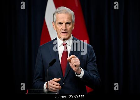 Flen, Suède. 27 novembre 2024. FLEN, SUÈDE 20241127Le premier ministre norvégien Jonas Gahr Støre lors du sommet de mercredi à Harpsund, Suède, auquel participent les chefs de gouvernement des pays nordiques et baltes, le 27 novembre 2024. Photo : Henrik Montgomery/TT/Code 10060 crédit : TT News Agency/Alamy Live News Banque D'Images