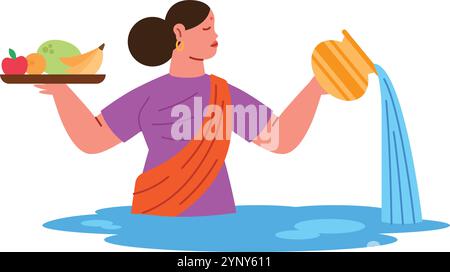 femme hindoue en vêtements traditionnels pour chhath puja Illustration de Vecteur