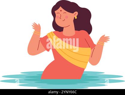 femme hindoue en vêtements traditionnels pour chhath puja Illustration de Vecteur