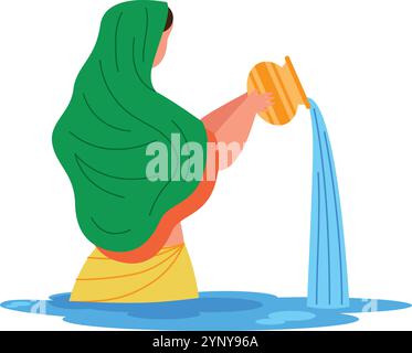 une femme célèbre le festival de chhath puja Illustration de Vecteur